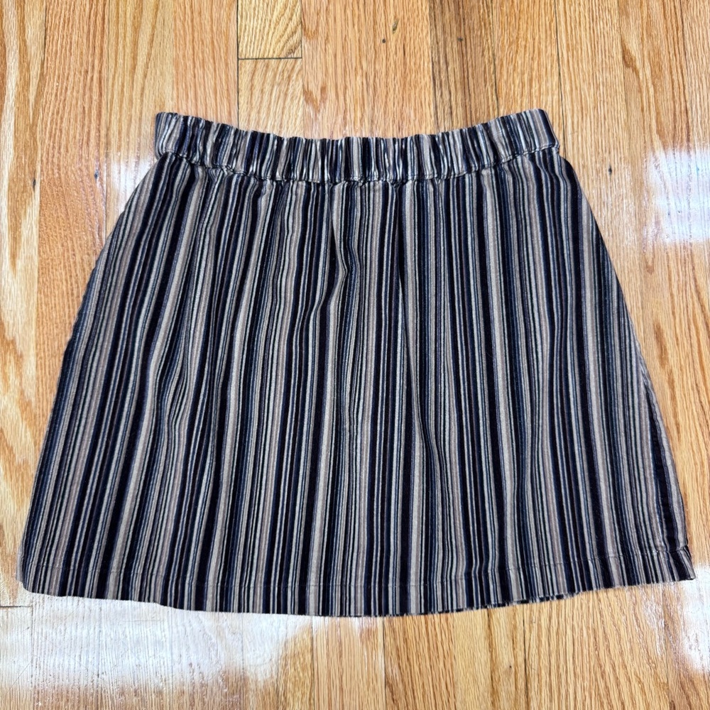 American Eagle Black and Tan Striped Elastic Waist Velvet Mini Skirt Retro